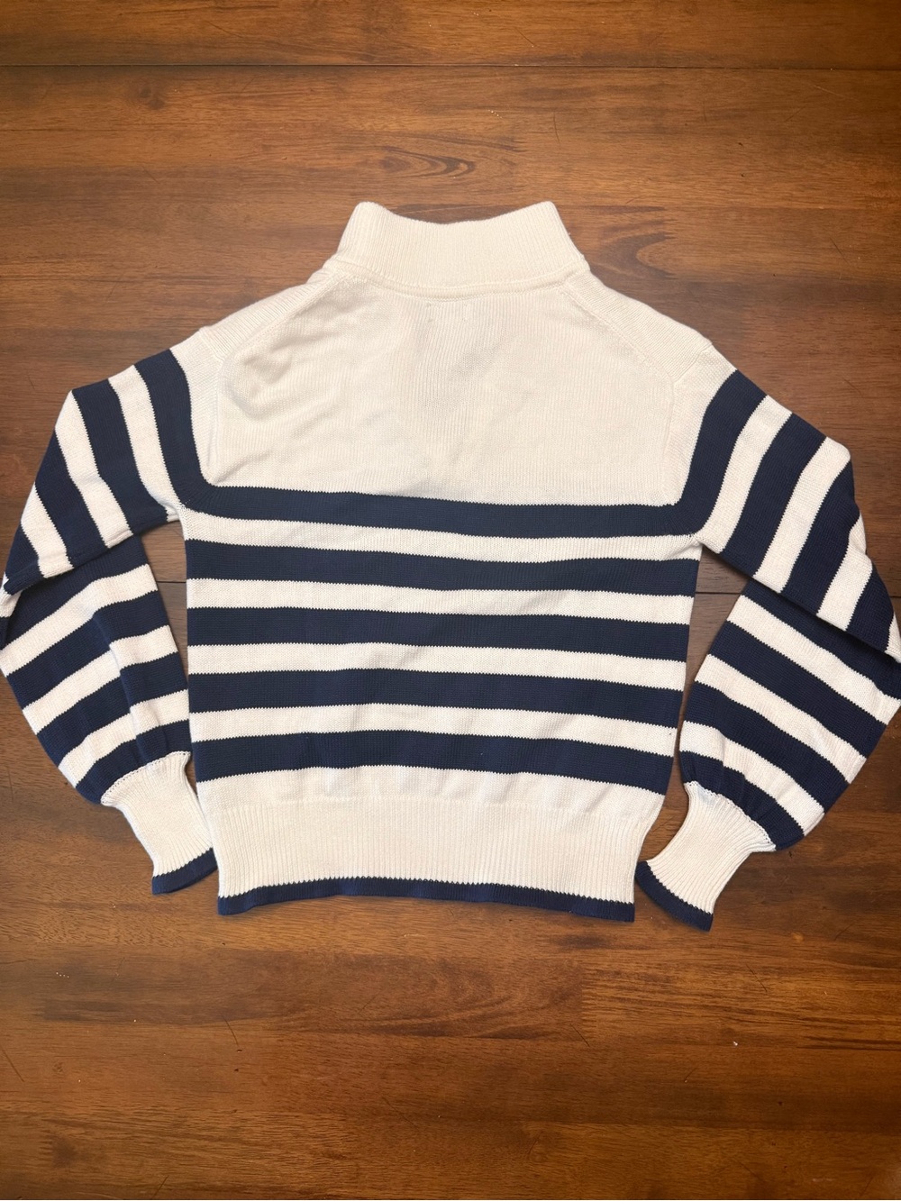 J. Crew Striped Half-Zip Sweater with Pearl Zipper in Blue and Cream - Picture 7 of 10